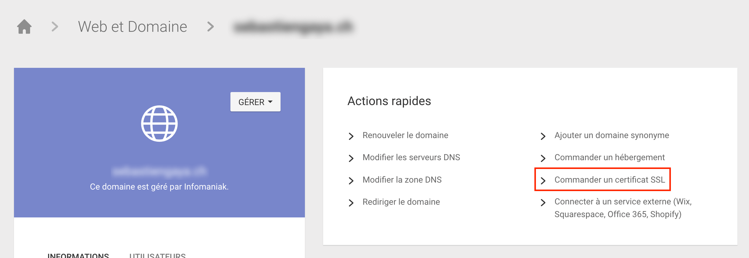 Commander un certificat SSL sur Infomaniak